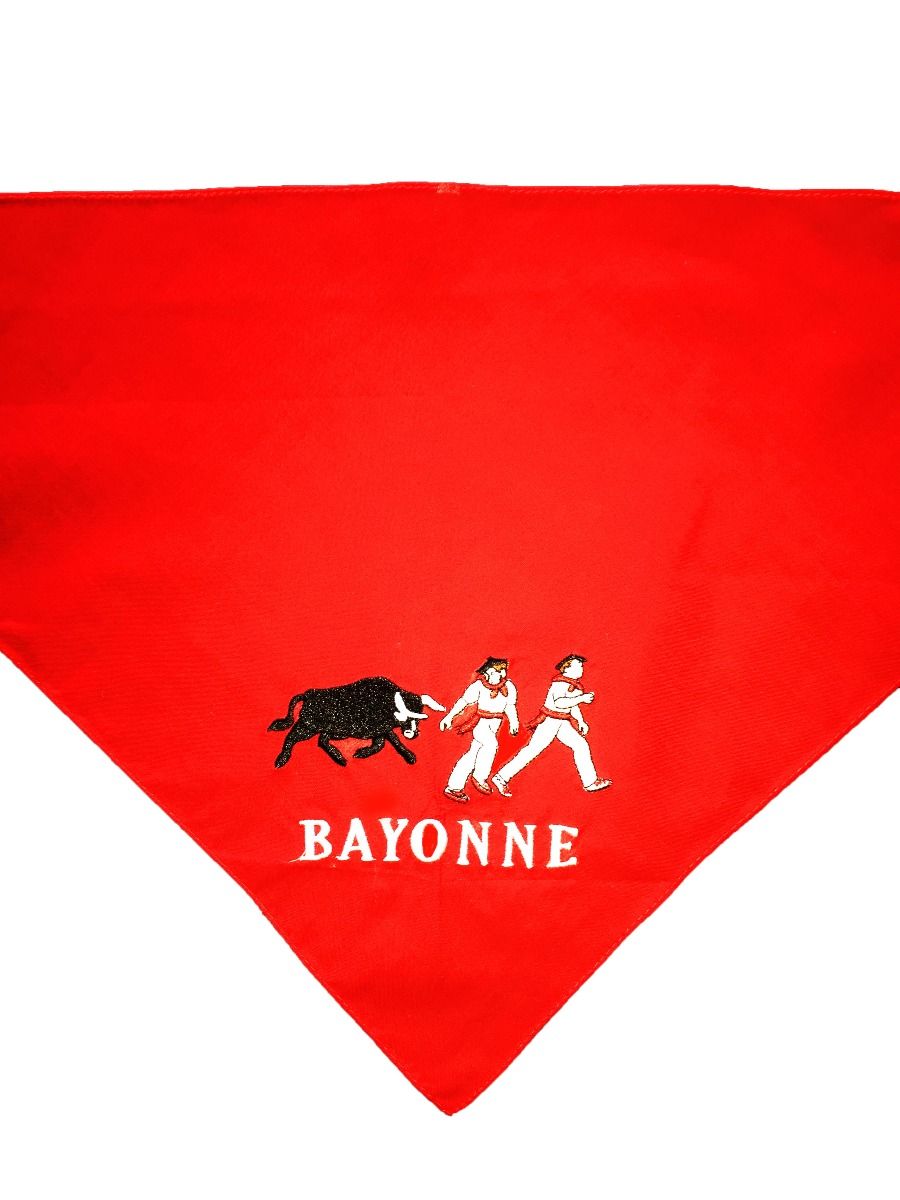 Foulard Rouge Brodé Taureau Bayonne
