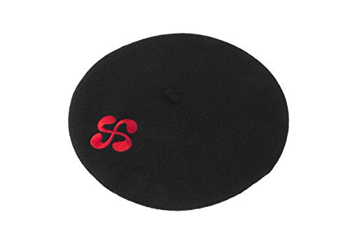 Béret Basque Noir Adulte Brodé Croix Basque Rouge