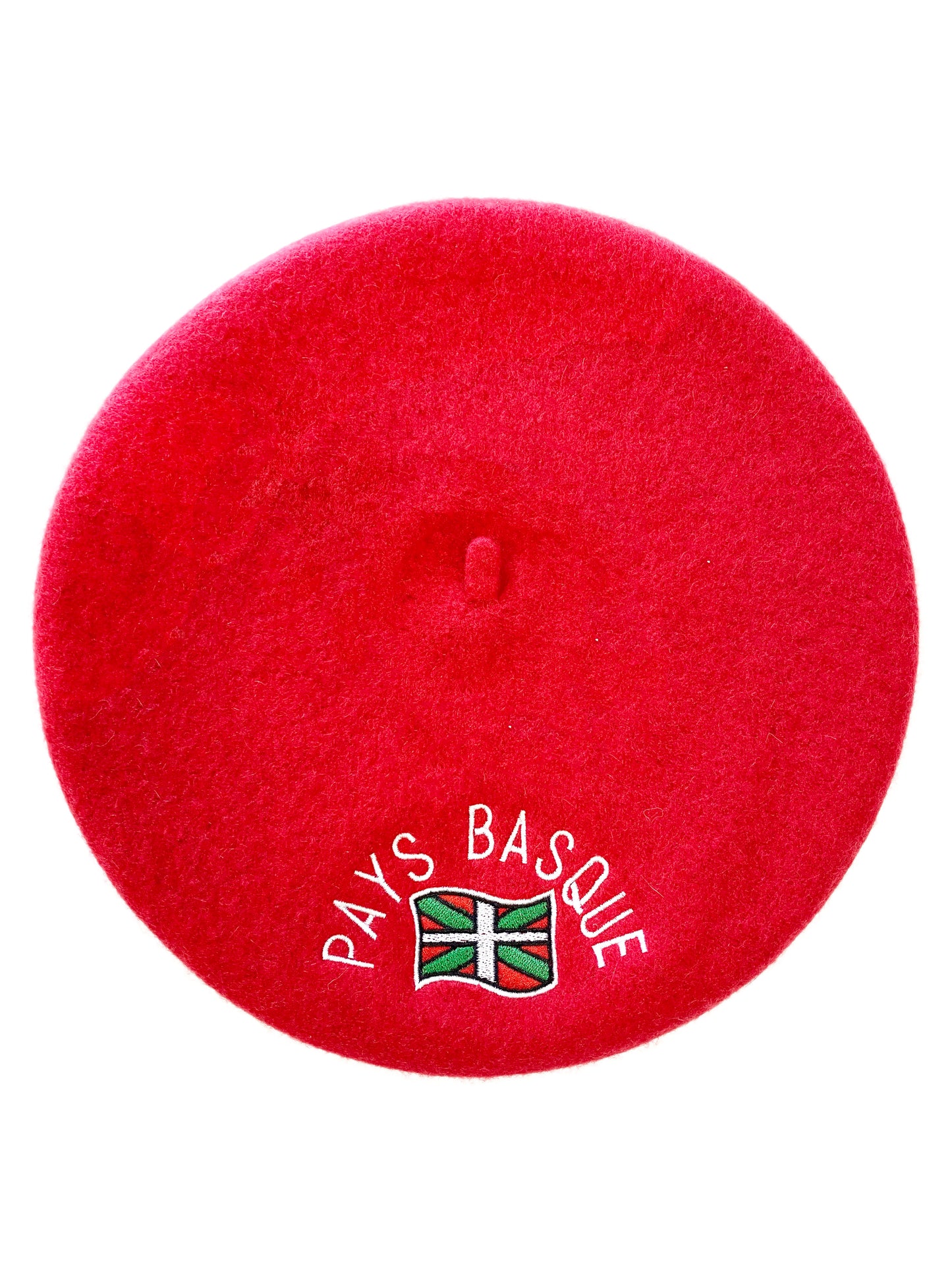 Béret Basque Rouge Adulte Brodé Drapeaux Pays Basque