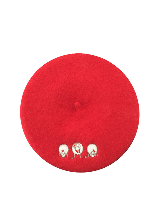 Béret Bébé Rouge Brodé Mouton