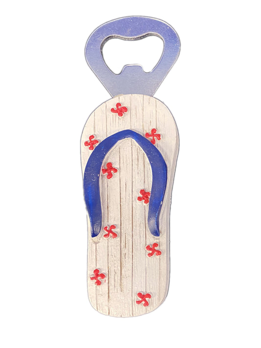 Magnet Décapsuleur Tong Blanche Croix Basque